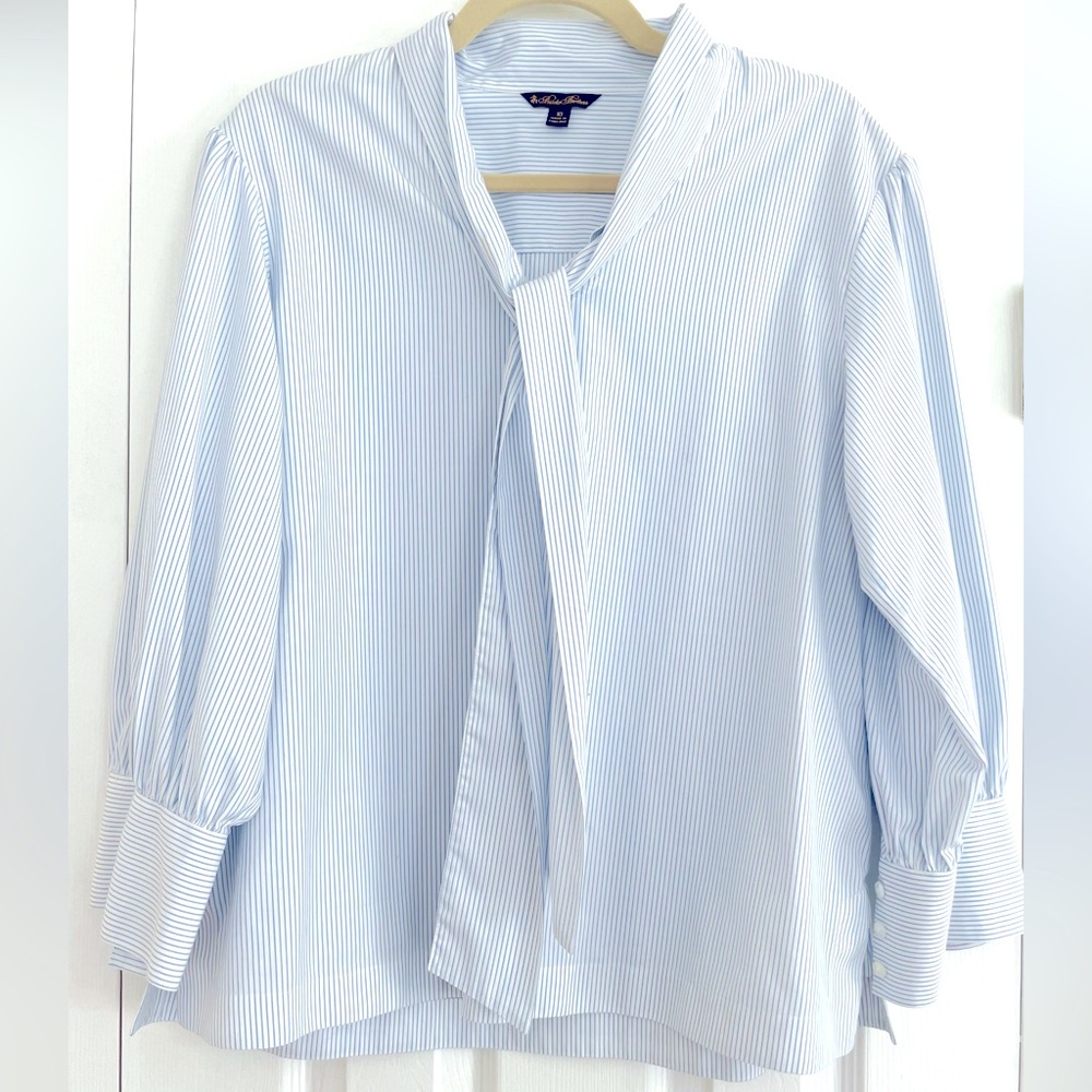 Brooks Brothers Blue & White Striped Blouse w/ Tie